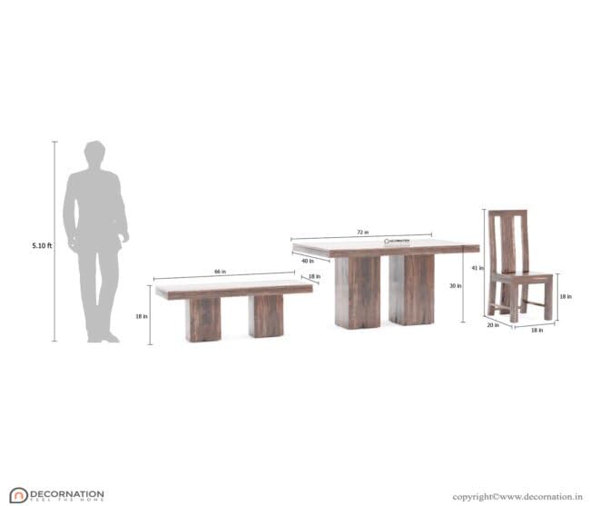 Image of DecorNation Nyla Solid Wooden 6 Seater Dining Table Set with Chairs | Large Rectangular Dining Table | Cushioned Ergonomic Backrest Chairs | Modern Dining Furniture for Home