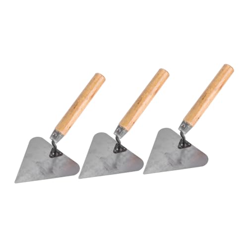 Tofficu 3 piezas Paleta de Albañilería Triangular con Mango de Madera Paletas de Acero Inoxidable para Enlucido y Construcción Herramienta Duradera para Trabajos Manuales