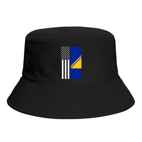 America Bosnia Bosnian Flag Bucket Hats Fashion Sun Cap Packable Outdoor Fisherman Hat for Women Men