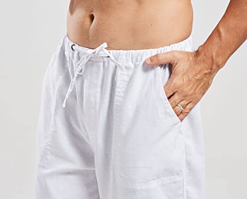 Men's Summer Casual Loose Fit Straight-Legs Stretchy Waist Linen Beach Pants4