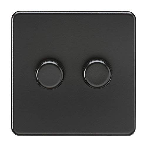 Knightsbridge SF2182MBB Screwless 2G 2-Way 10-200W (5-150W LED) Trailing Edge dimmer, 230 V, Matt Black