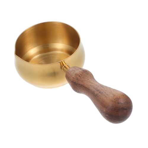 GLEAVI Bicchiere Espresso in Acciaio Resistente con Manico in Legno Mini Pentolino per Latte e Zabaione con Beccuccio Versatore Scaldavivande Multifunzionale per Casa e Ufficio