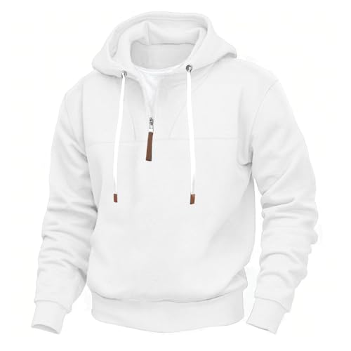 PANVER Men's Sweatshirt Lightweight Comfortable Casual Hooded Long Sleeves Pullover Fashion Handsome Classic Tops Youth Personality Trend Sportshirt J-White M