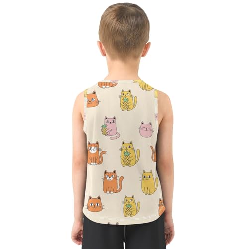 J JOYSAY Cartoon Cat Pineapple Boys Tank Top Sleeveless Muscle Shirts Quick Dry Active Workout Sport Kids T-Shirts 3-15T3