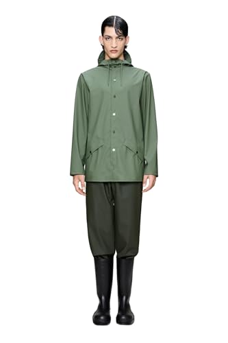 Chubasquero unisex RAINS verde con capucha para lluvia