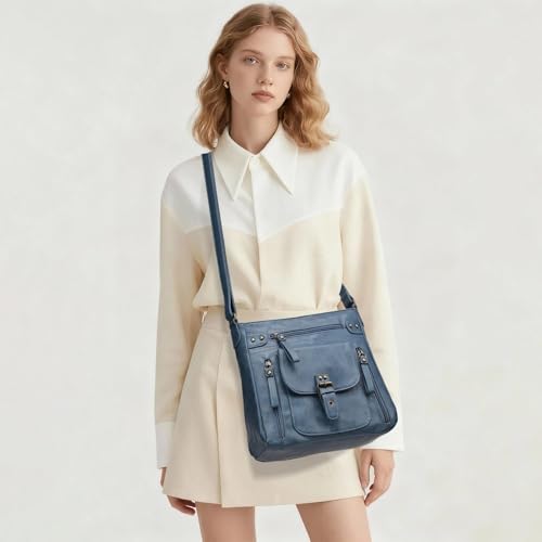 Image of Crossbody Bags for Women Medium PU Leather Multi Pocket Shoulder Purses