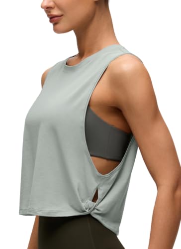 Image of CRZ YOGA Pima Cotton Dropped Armhole Tank | Workout, Naturally Soft, Loose Fit, Crop, Crewneck, Knotted Sides, Sleeveless Tops for Women