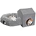 猫 ハウス 冬 トンネル付き 猫用ベッド Pawaboo キャットハウス ボール付き ふわふわ トンネル 柔軟 キャットベッド 折り畳める室内用 猫 ベッド ドーム 猫の遊び場 退屈解消 多頭飼育 休憩所 隠れ家 取り外せる 洗える 滑り止め 組立簡単 お手入れ簡単 子犬 うさぎ フェレット Gray