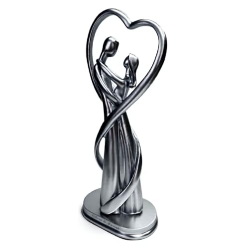 Velmonto Personalised Wedding for Couple Custom Engraved Names & Date Romantic Resin Sculpture (Heart Dancing Embrace) Gift for Wife or Husband (Silver Heart)