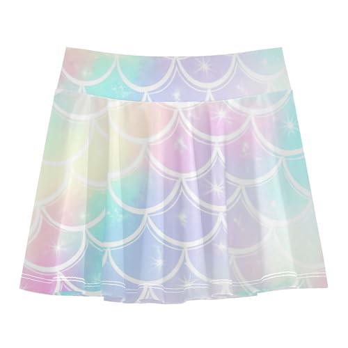 Kids Tennis Skirts Pastel Mermaid Scales Athletic Shorts Girls Skorts Preppy Pleated Skort 4t