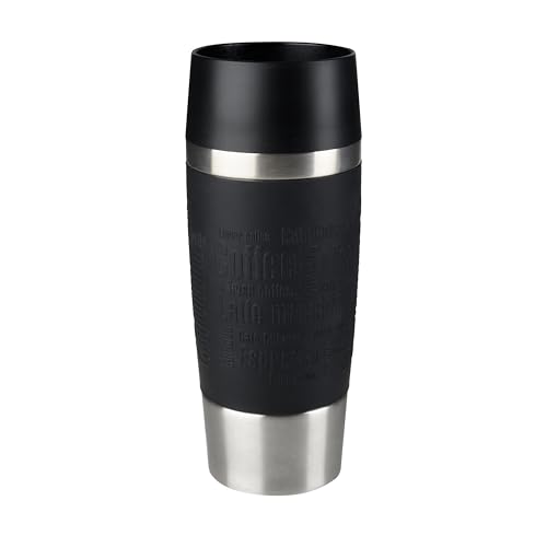 Emsa Travel Mug, Mug isotherme, 0,36 L, 100% sûr, 100% hermétique, Base antidérapante, Boissons chaudes et froides, Bonne prise en main, Noir 513361