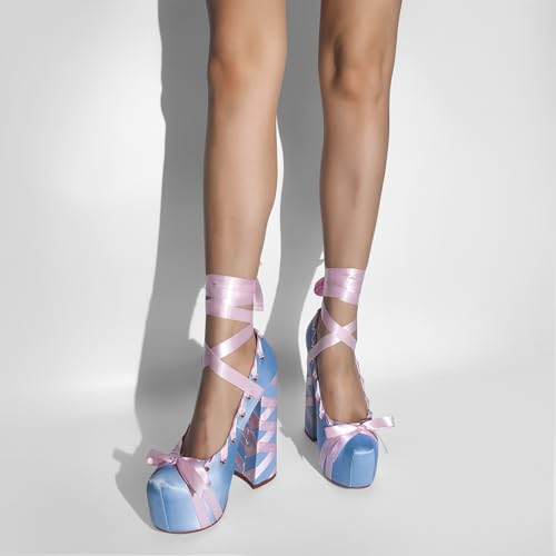Image of Platform Heels Chunky Bow Ribbon Pumps | Party Shoes