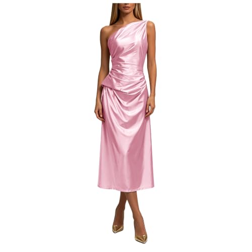 Robe midi asymétrique en satin rouge fluide pour invitée de mariage chic
