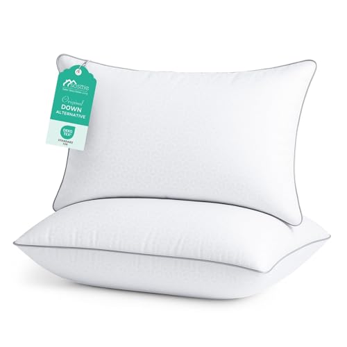 Sasttie Standard Pillows Set of 2, Full Size Bed Pillows for Side, Back, and Stomach Sleepers - Oeko-Tex Certified Supportive Down Alternative Plump Filling - Hotel Quality and Machine Washable
