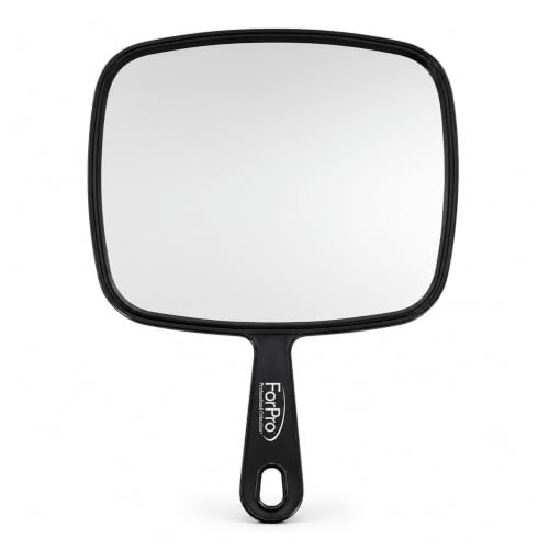 Image of ForPro Professional Collection Extra Large Hand Mirror with Handle, 9 inch W x 12 inch L, Multi-Purpose Handheld Mirror with Distortion-Free Reflection, Black