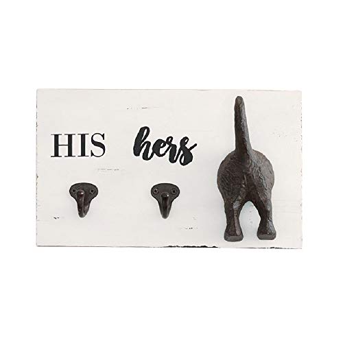 Mud Pie HIS, HERS & PUP WALL HOOK, White, Brown, 2.00" x 11.00" - image 1