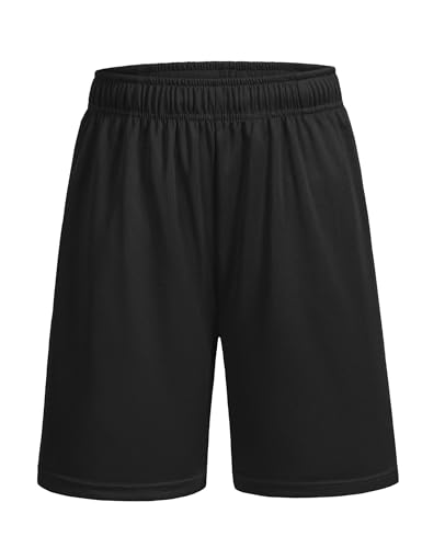 Auranso Black Boys Shorts Quick Dry Kids School Sports PE Shorts Breathable Summer Activewear Shorts with Pockets for Football Cycling Running Training Gym 7-14 Years