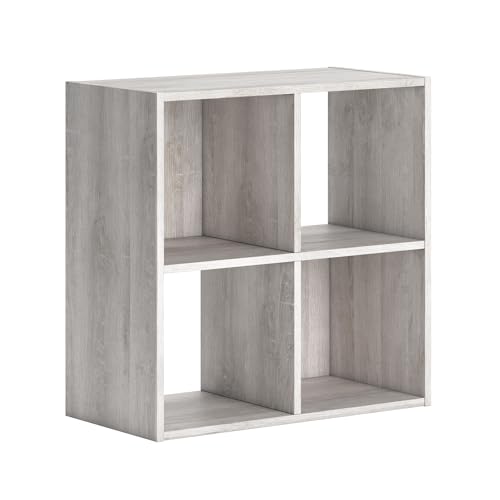 Image of Signature Design by Ashley 4 Cube Storage Organizer, Paxberry Coastal Chic Bookshelf, Engineered Wood Shelving for Bedroom or Living Room, Whitewash, 24" W x 12" D x 24" H