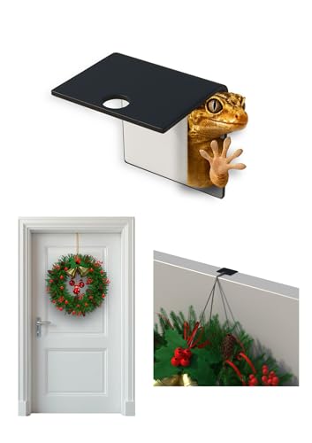Door Hook Türhaken Schwarz ohne Bohren - Universeller Kranzhalter für Dekorationen I Unsichtbarer Haken mit Hightech-Technologie für Türkränze & Saison-Deko - Aufhängehaken einfach zum Einhängen