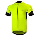 Dooy Cycling Jersey Mens Short Sleeve Bike Bicycle Shirts Biking Clothing Breathable Quick-Dry Shirt with Pockets(Yellow,Large)