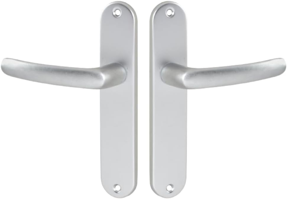 Poignée de porte Vachette sur petite plaque en aluminium argent à pose facile