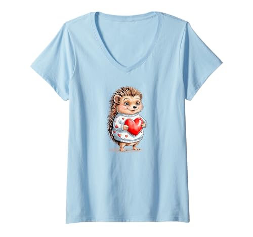 Mujer Valentine Cute Little Hedgehog Igel Igelbaby Valentinstag Camiseta Cuello V