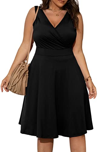 POSESHE Womens Plus Size Dresses Sleeveless Wrap V-Neck Sundress Casual Summer Wedding Guest Cocktail Dress with Pockets