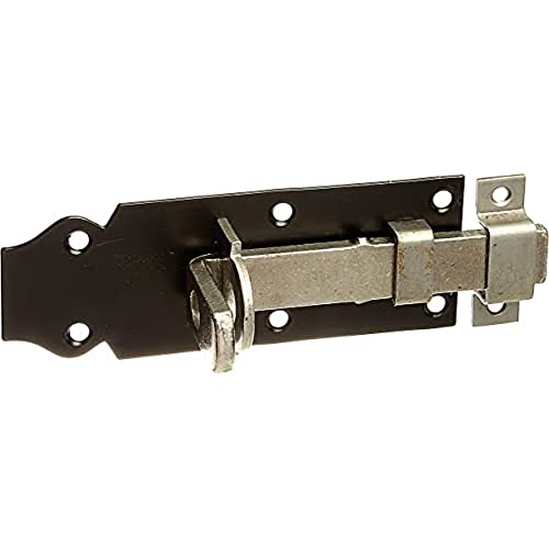 Lock Bolt with Flat Handle Straight with Fixed Loop Yellow Galvanised Panel Varnished Black 120 x 44 mm, Black,yellow