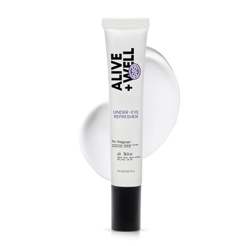Image of Alive + Well No Baggage Under Eye Cream Gel for Dark Circles & Puffiness, with Caffeine & Tripeptides, Reduces Fine Lines & Crows Feet, Dermatologist Crafted, Cooling Massage Applicator -15ml