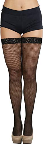 Image of ToBeInStyle Women's Wide Floral Lace Fishnet Thigh Hi Stockings