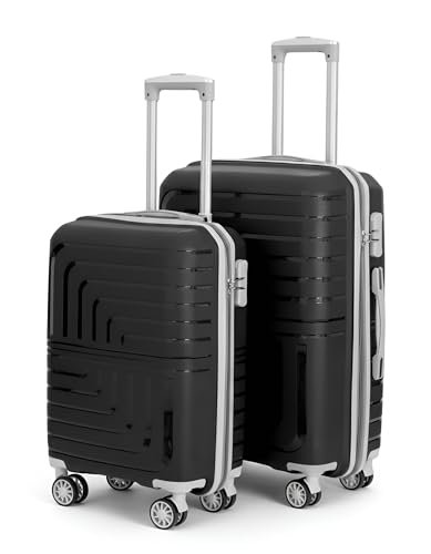 Image of Pro 8 Wheels Set of 2 (Cabin + Medium) Trolley Bags, Hard Case Polypropylene, 360º Wheeling Luggage for Men & Women, Suitcase for Travel, Trolley Bags for Travel (Black)