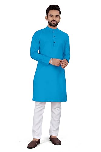 Image of Men's Cotton Full Sleeve Regular Fit Solid Kurta