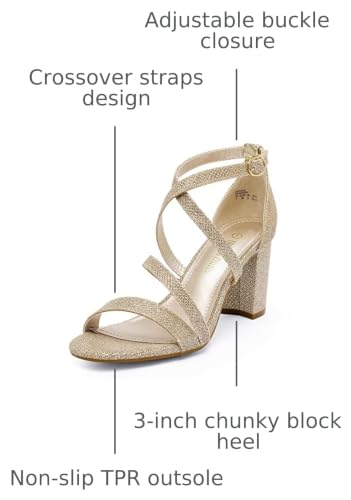 Image of DREAM PAIRS Women's Block Chunky Heels Sandals Open Toe Ankle Strappy Comfortable Dressy Sandals for Bridal Wedding Prom Party with Adjustable Cross Strap