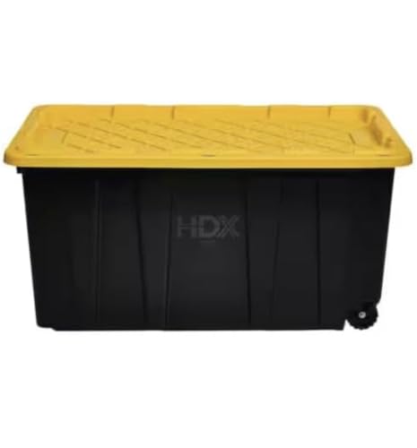 77 Gallon Tough Storage Tote with Wheels, Black with Yellow