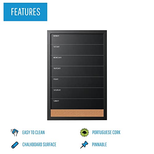 Mastervision Combo Weekly Planner Wallmount Chalkboard With Natural Cork Strip, Black Frame, 16 X 24 Inches (Pm0329168), Brown #TOP2