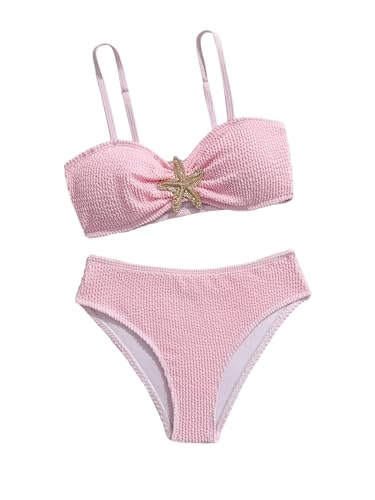 Image of RoseSeek Girl's 2 Piece Padded Bathing Suit Wireless Starfish Swimsuit Spaghetti Strap Vacation Beachwear Set
