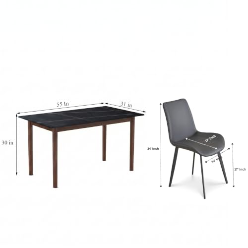 Image of Nebula Six Seater Faux Marble Dining Set | 15mm Sintered Stone Dining Table | Upholstered Metal Chairs | Solid Wooden Frame |Galaxy Black (DIY Assembly)