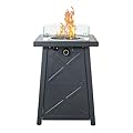 19.5 Inch Steel Fire Table, 40,000 BTU Outdoor Gas Fire Pit, Modern Pattern Patio Column Propane Fire Pit Fireplace w/Glass Rocks, Cover, Lid, Glass Wind Guard Black
