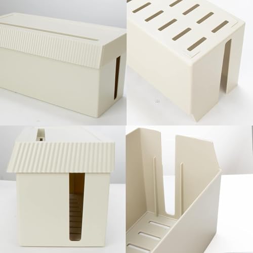 Image of Soko Cable Management Box with Mobile Stand | Cords Hider & Surge Protector | Concealer for Power Strips, Router, Gadget Wires Storage Organizer Tray for Desk, Table - Home, Office - Off-White