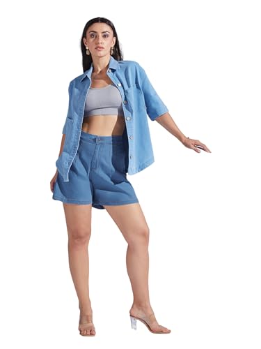 Image of Miss Chase Women's Regular High Rise Above Knee Stretchable Denim Shorts