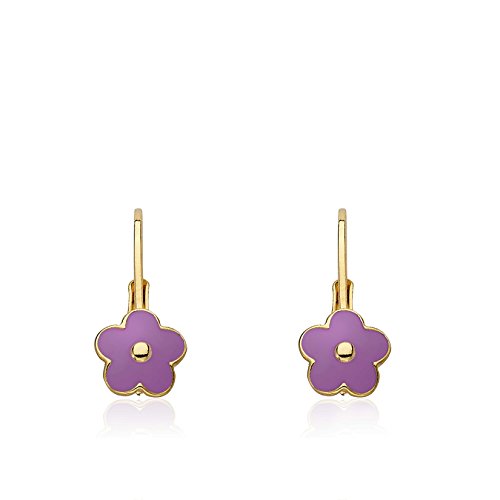 Little Miss Twin Stars Kids Earrings - 14k Gold Plated Flower Leverback Earrings-Hypoallergenic and Nickel Free For Sensitive Ears