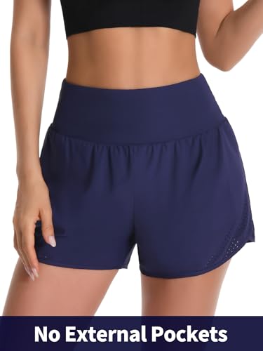 Image of ATTRACO Women's 3 inch High Waisted Swim Board Shorts Pleated Summer Beach Shorts with Pockets
