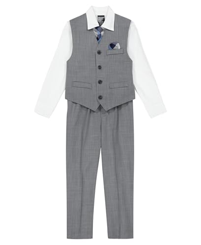 Image of Nautica Boys' 4-piece Formal Suit Set with Vest, Pants, Collared Dress Shirt, and Tie