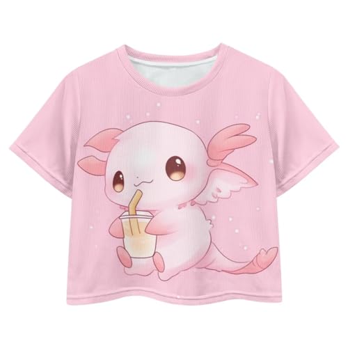 Image of Girl Crop Top Shirts for Summer Cute T Shirts Short Sleeve Tees for Kids 5-16
