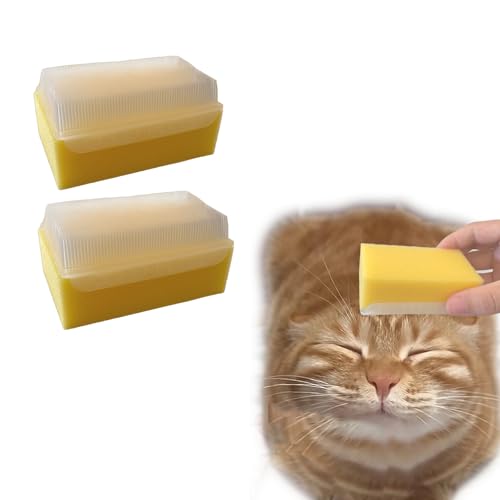 2PC Soft Cat Brush for Grooming - Gentle Cat Tongue Brush with1300+Barbed Serrations, Brushes for Sensitive Cats-Lightweight, gentle, Perfect for Daily Grooming&amp;Enhancing Bonding (yellow)
