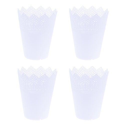OUNONA 4 macetas de plástico con forma de corona de encaje para guardería, para decoración del hogar, tamaño L, color blanco