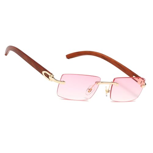 MEGAVOW Rectangulares Sin Montura para Hombre Mujer, Correa Gafas, Gafas de Sol Sin Retro Vintage, Protección UV, Gafa de Sol con Montura Cuadrada Ultra Pequeña