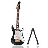 Jwthee Mini Guitare Électrique en Bois, Modèle de Guitare Miniature, Small modèle de Guitares électrique, Modèles de Guitares Décorative avec Support, Noir