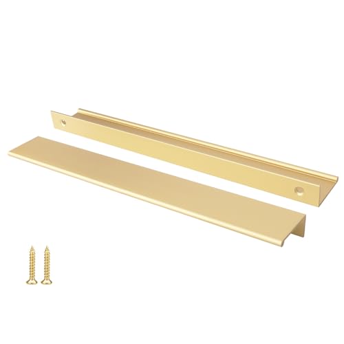 Image of Peaha 25 Pack Kitchen Cabinet Handles 10-1 /16 inch Matte Gold Pulls Edge Pulls | Gold Cabinet Handles Finger Pulls for Cabinets Modern Hidden Aluminum Alloy Dresser Drawer Handles Closet Bedroom