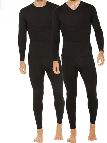 Thermajohn 2 Pack Thermal Underwear for Men Size M V-Neck & Crew Neck Black